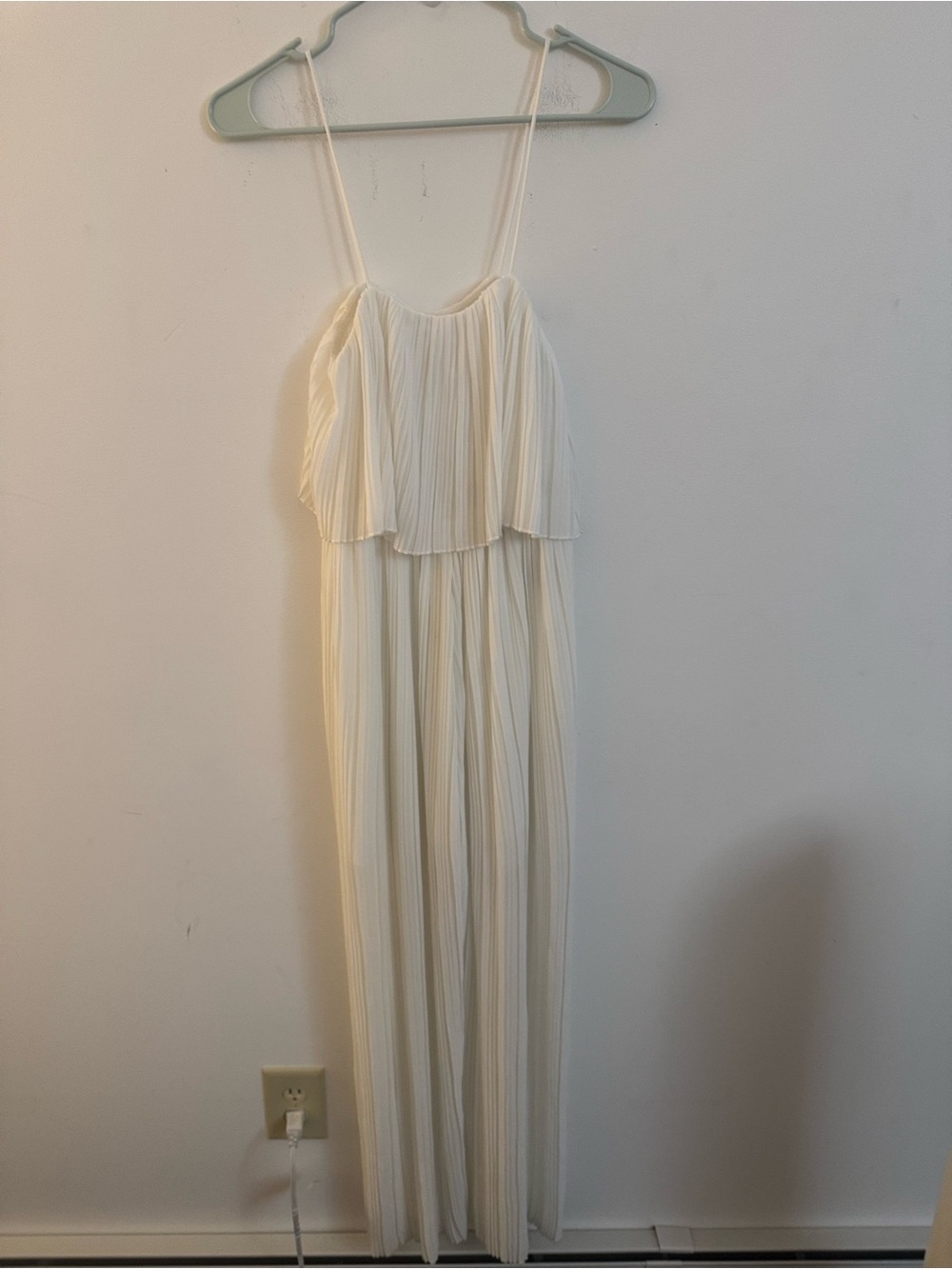 Cream Pleated Spaghetti Strap Maxi Dress